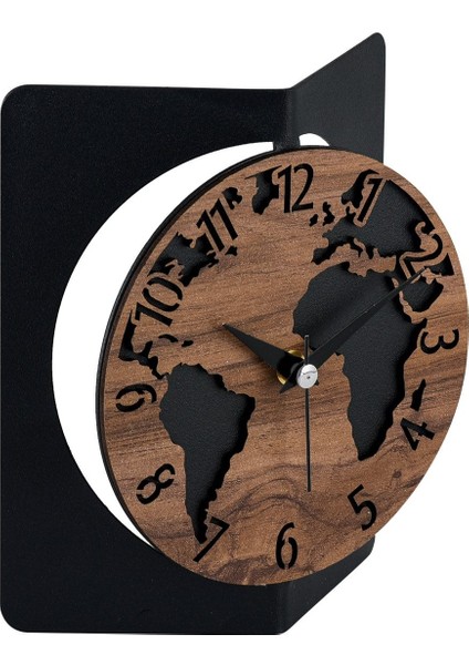 Şık 19X15 cm Metal-Ahşap Masa Üstü Dekoratif Saat, Siyah ve Ceviz Tonlarında fırsatları