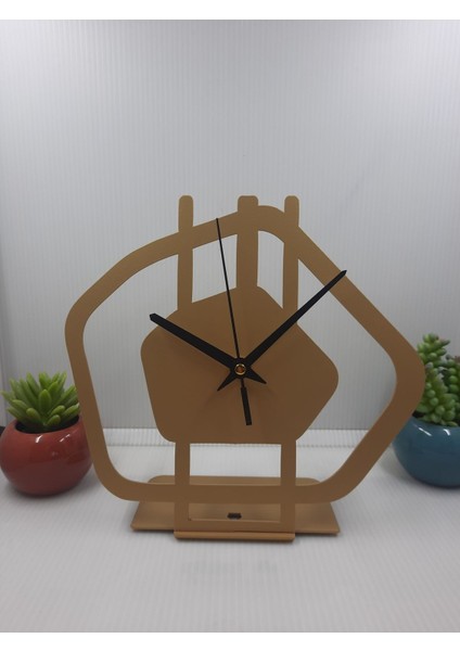 Altın Metal Masa Saati, Ev ve Ofis Dekoru, Hediye, 21X20 cm