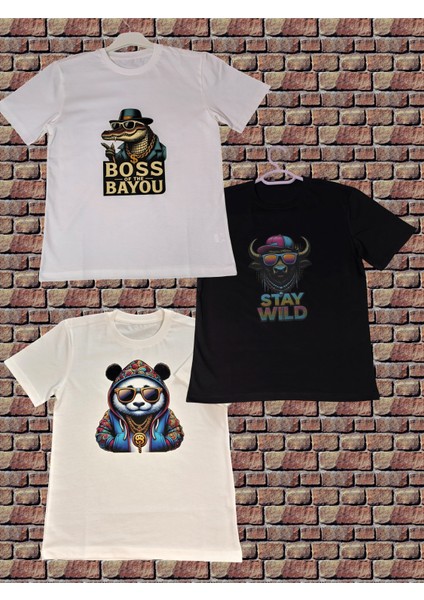 Hip-Hop Temalı Hayvan Baskılı Pamuklu Erkek Çocuk Tişörtü