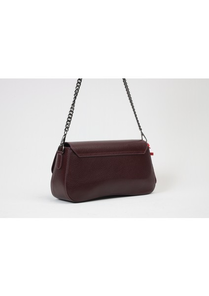 Bordo Renk Zincirli Stil Deri Çanta - 40387 , Orijinal Deri , Omuz Askılı Bayan Deri Çanta fiyatları