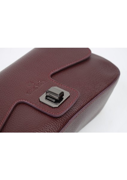 Bordo Renk Zincirli Stil Deri Çanta - 40387 , Orijinal Deri , Omuz Askılı Bayan Deri Çanta fırsatları