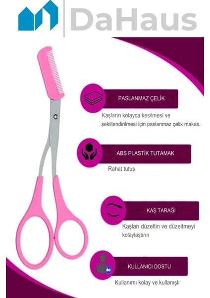 Kadın Çelik Taraklı Kaş Kesme Makası ve Yedek Pembe Renkli Set