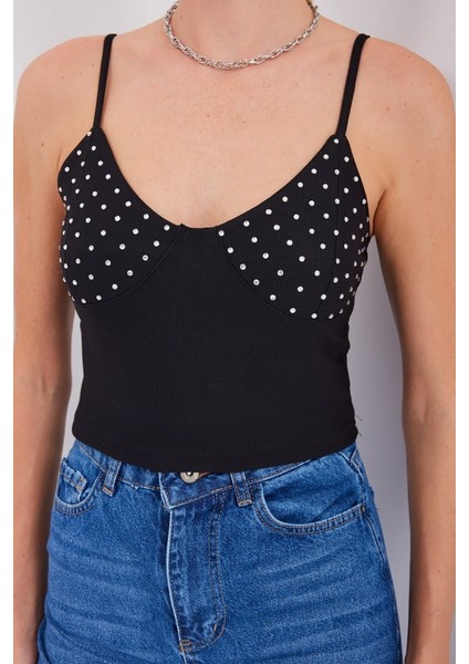 918 Ip Askılı Crop Top - Siyah