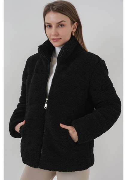 5178 Astarlı Peluş Mont - Siyah fırsatları
