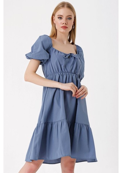 2351 Kloş Poplin Elbise - Indigo