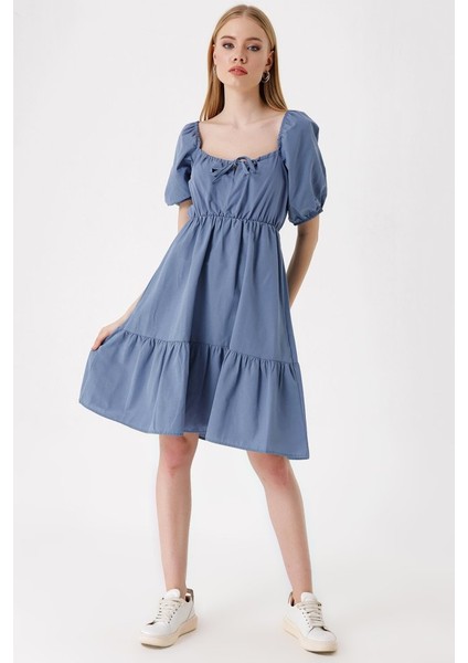 2351 Kloş Poplin Elbise - Indigo fiyatları