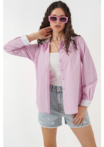 Çizgili Gömlek 20288 - Pembe
