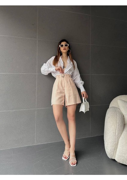 Kuş Gözü Kemerli Geniş Paçalı Mom Şort fırsatları