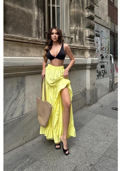 Audrey Fıfrlı Yırtmaç Detay Etek 4037