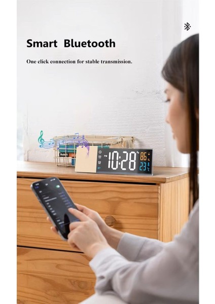 Şık Dijital Masa Saati, Bluetooth Hoparlör, Soundbar, Isı ve Nem Ölçer Bej modelleri