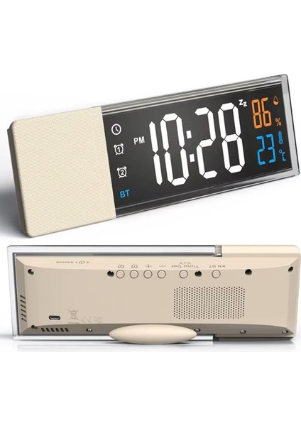 Şık Dijital Masa Saati, Bluetooth Hoparlör, Soundbar, Isı ve Nem Ölçer Bej fırsatları