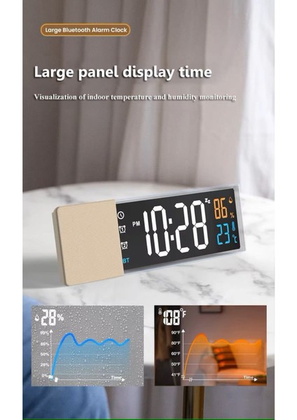 Şık Dijital Masa Saati, Bluetooth Hoparlör, Soundbar, Isı ve Nem Ölçer Bej indirimleri