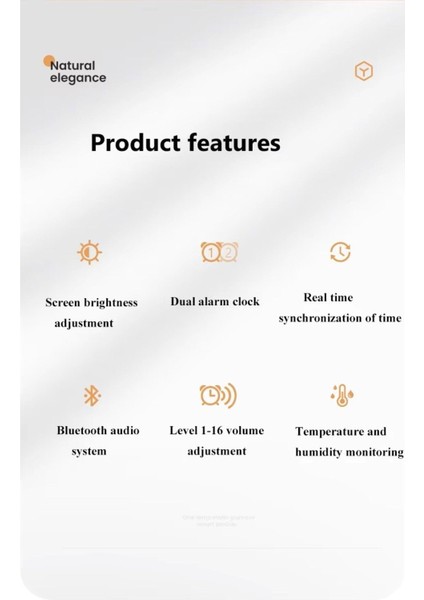 Şık Dijital Masa Saati, Bluetooth Hoparlör, Soundbar, Isı ve Nem Ölçer Bej