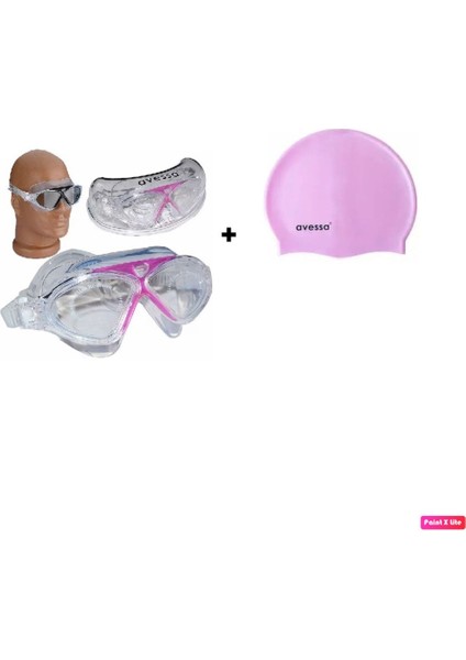 Pembe Unisex Yüzücü Deniz Gözlüğü Buğu Önleyici ve Silikon Bone ile Set