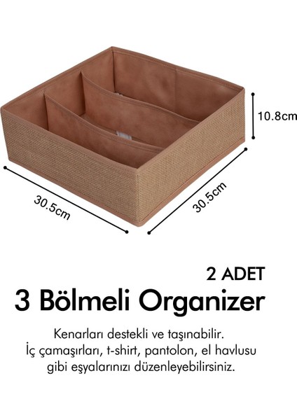 2'li Jüt 3 Bölmeli Çocuk Odası Dolap Çekmece Içi Çamaşır Çorap Düzenleyici Petek Akordiyon Organize modelleri