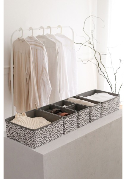 6'lı Yaprak Gri Çocuk Odası Dolap Çamaşır Çekmece Içi Düzenleyici Saklama Kutusu Organizer