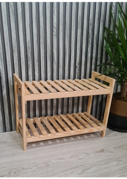 2'li Ahşap Ayakkabılık,banyo Düzenleyici Raf, Çiçeklik 60X25X40