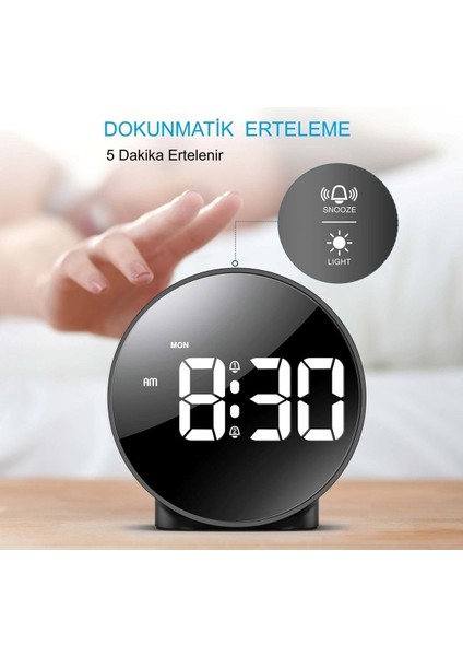 Modern Yuvarlak Siyah Dijital LED Masa Saati, USB Güç ve Erteleme Fonksiyonuyla. fırsatları