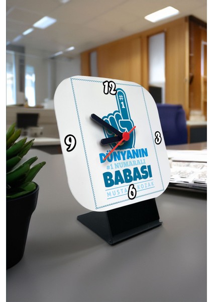 Baba Için Şık Kare Masa Saati, Beyaz Renkli Hediye Seçeneği