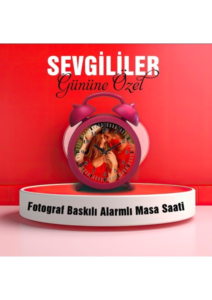 Kırmızı Temalı Fotoğraf Baskılı Şık Masa Saati
