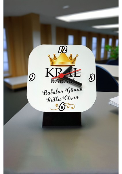 Baba Için Özel Kare Masa Saati, Kral Babam Yazılı, Şık ve Anlamlı Hediye modelleri