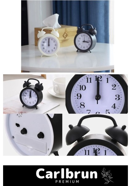 Yüksek Sesli Dekoratif Minik Çalar Saat, Beyaz, Çift Çanlı, Pilli, Masaüstü modelleri