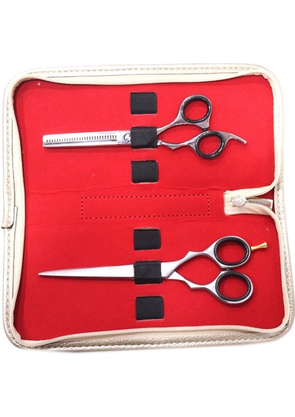 Şık Metalik Kuaför Makası ve E-File Çanta Seti Siyah