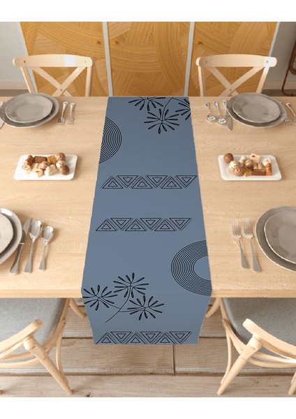 Geometrik Çizgi Desenli Özel Tasarım Runner Dijital Baskılı Dekoratif Masa Örtüsü Şık Ev Dekorasyonu