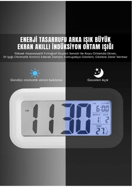 Dijital Masa Saati, Işıklı Takvim, Alarm, Termometre, Şık ve Fonksiyonel Tasarım modelleri
