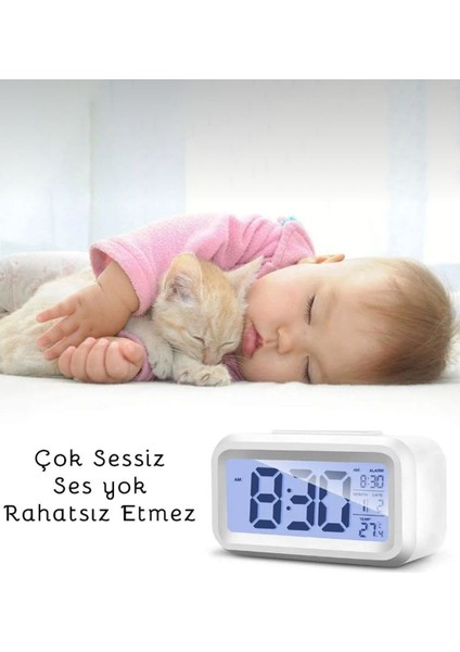Dijital Masa Saati, Işıklı Takvim, Alarm, Termometre, Şık ve Fonksiyonel Tasarım