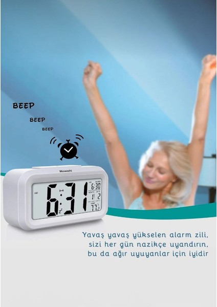 Dijital Masa Saati, Işıklı Takvim, Alarm, Termometre, Şık ve Fonksiyonel Tasarım