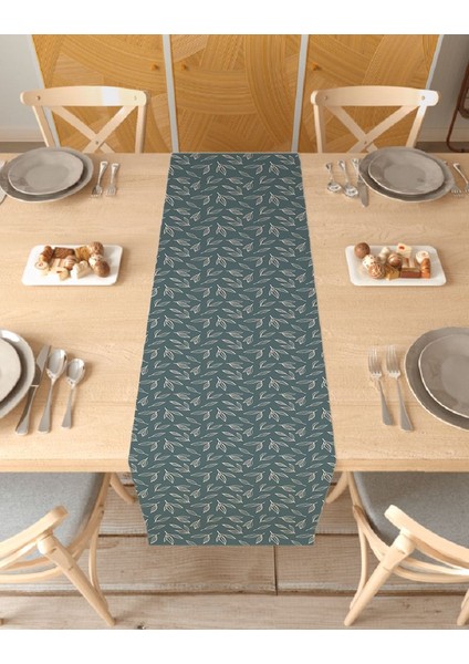 Yaprak Bohem Desenli Özel Tasarım Runner Dijital Baskılı Dekoratif Masa Örtüsü Modern Ev Dekorasyonu