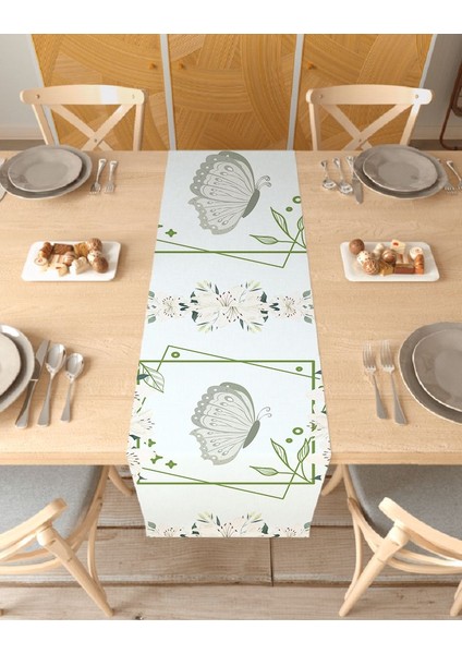 Lily Kelebek Çiçek Desenli Özel Tasarım Runner Dijital Baskılı Dekoratif Masa Örtüsü Ev Dekorasyonu