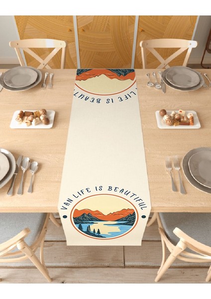 Life Is Beautiful Desenli Özel Tasarım Runner Dijital Baskılı Dekoratif Masa Örtüsü Ev Dekorasyonu
