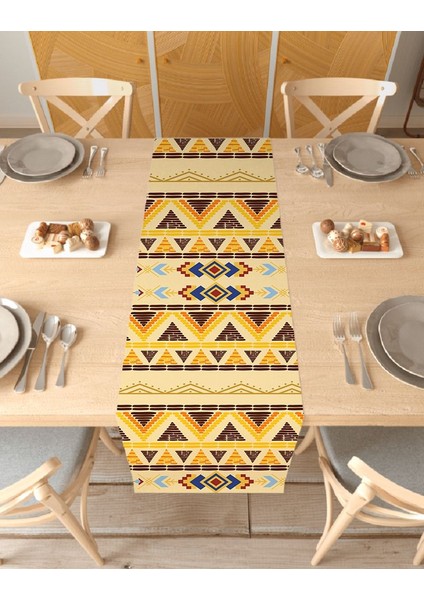 Etnik Anadolu Motif Özel Tasarım Desenli Runner Dijital Baskılı Dekoratif Masa Örtüsü Ev Dekorasyonu