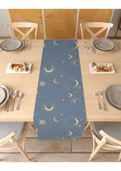 Yıldız Astroloji Deseneli Özel Tasarım Runner Dijital Baskılı Dekoratif Masa Örtüsü Ev Dekorasyonu