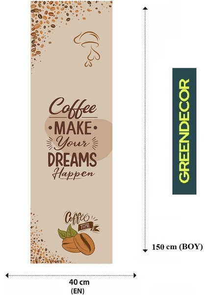Kahve Coffee Desenli Özel Tasarım Runner Dijital Baskılı Dekoratif Masa Örtüsü Modern Ev Dekorasyonu