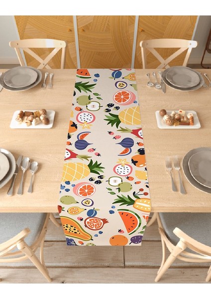 Meyve Ananas Desenli Şık Özel Tasarım Runner Dijital Baskılı Dekoratif Masa Örtüsü Ev Dekorasyonu