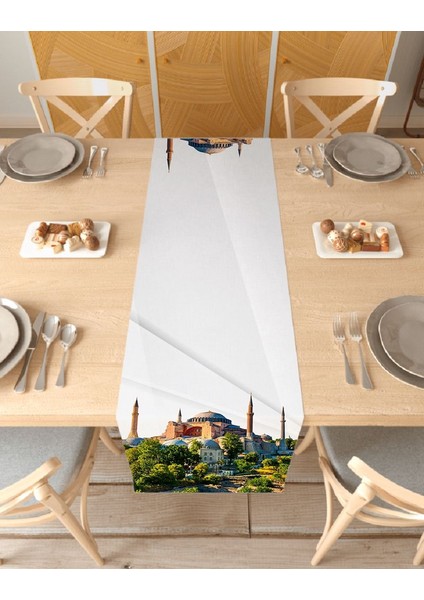 Ayasofya Istanbul Desenli Özel Tasarım Runner Dijital Baskılı Dekoratif Masa Örtüsü Ev Dekorasyonu