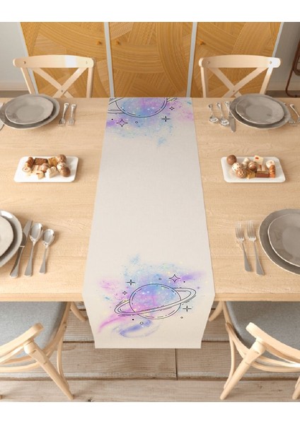 Uzay Bohem Bej Desenli Şık Özel Tasarım Runner Dijital Baskılı Dekoratif Masa Örtüsü Ev Dekorasyonu