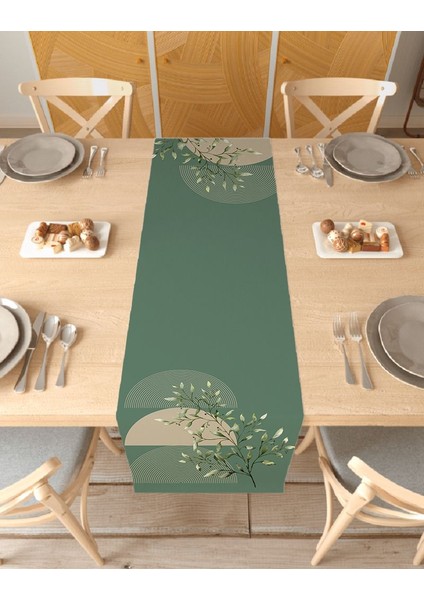 Yaprak Bohem Desenli Özel Tasarım Runner Dijital Baskılı Dekoratif Masa Örtüsü Modern Ev Dekorasyonu