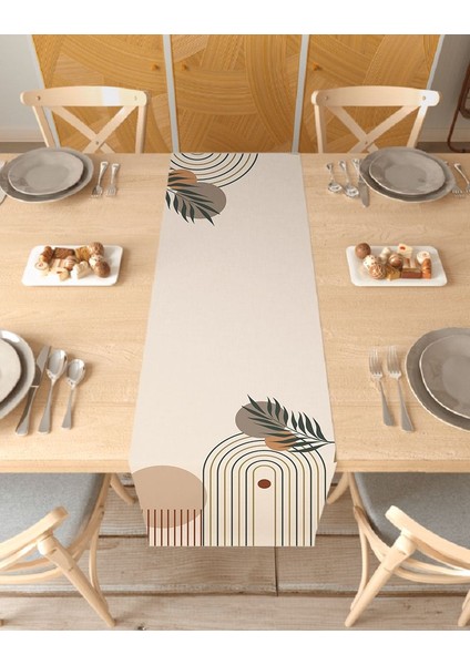 Yaprak Bohem Desenli Özel Tasarım Runner Dijital Baskılı Dekoratif Masa Örtüsü Modern Ev Dekorasyonu
