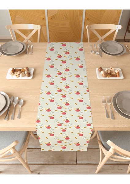 Portakal Krem Desenli Özel Tasarım Runner Dijital Baskılı Dekoratif Masa Örtüsü Şık Ev Dekorasyonu