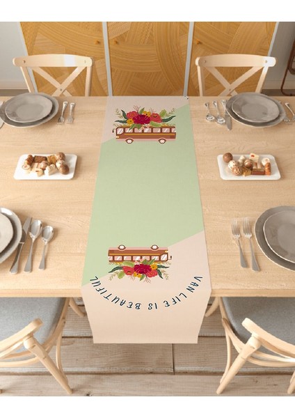 Life Is Beautiful Desenli Özel Tasarım Runner Dijital Baskılı Dekoratif Masa Örtüsü Ev Dekorasyonu