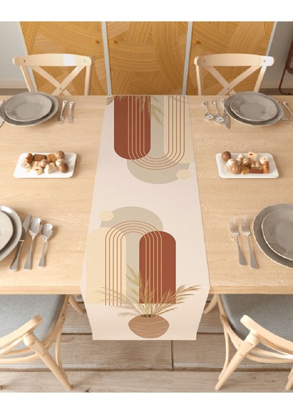 Vazo Bohem Desenli Özel Tasarım Runner Dijital Baskılı Dekoratif Masa Örtüsü Modern Ev Dekorasyonu