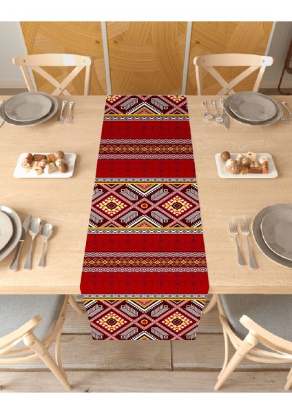 Etnik Anadolu Motif Özel Tasarım Desenli Runner Dijital Baskılı Dekoratif Masa Örtüsü Ev Dekorasyonu