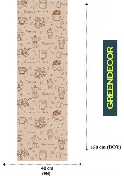 Kahve Coffee Desenli Özel Tasarım Runner Dijital Baskılı Dekoratif Masa Örtüsü Modern Ev Dekorasyonu