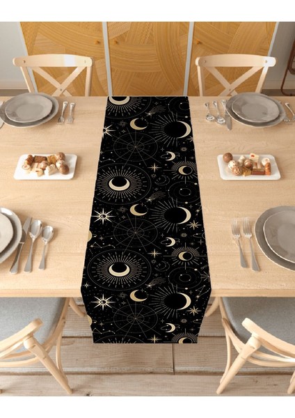 Yıldız Astroloji Deseneli Özel Tasarım Runner Dijital Baskılı Dekoratif Masa Örtüsü Ev Dekorasyonu