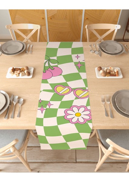Hippi Kiraz Kalp Desenli Özel Tasarım Runner Dijital Baskılı Dekoratif Masa Örtüsü Ev Dekorasyonu