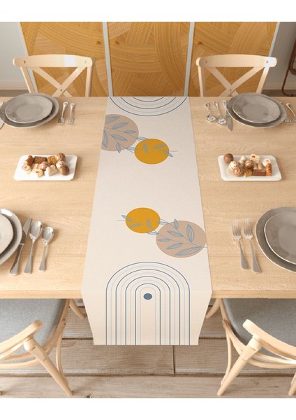 Yaprak Bohem Desenli Özel Tasarım Runner Dijital Baskılı Dekoratif Masa Örtüsü Modern Ev Dekorasyonu